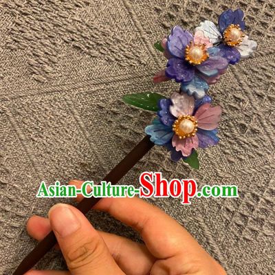 Chinese Ancient Princess Wood Hairpin Hanfu Hair Accessories Women Handmade Purple Sakura Hair Clip