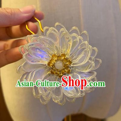 Chinese Ancient Princess Flower Hairpin Hanfu Hair Accessories Women Handmade White Lotus Hair Comb