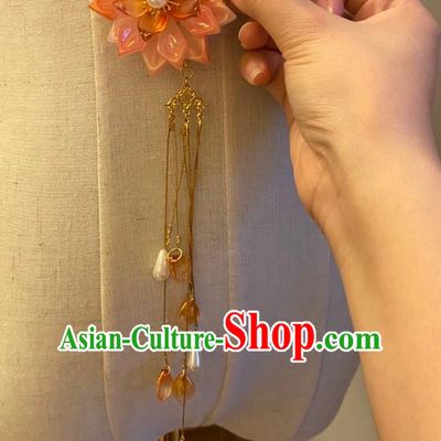 Chinese Ancient Princess Tassel Hairpin Hanfu Hair Accessories Women Handmade Pink Lotus Hair Claw