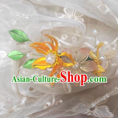 Chinese Ancient Princess Hairpins Hair Accessories Handmade Hanfu Golden Silk Flower Hair Stick