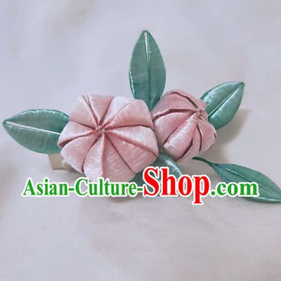 Chinese Ancient Princess Pink Silk Peach Hairpins Hair Accessories Handmade Hanfu Hair Stick