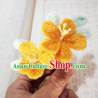 Chinese Ancient Princess Orange Velvet Flowers Hairpins Hair Accessories Handmade Qing Dynasty Plum Blossom Hair Stick