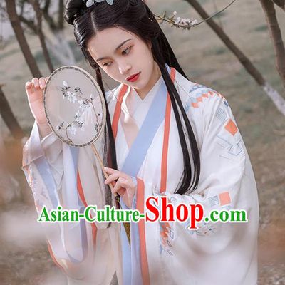 Chinese Ancient Jin Dynasty Princess Hanfu Apparels Traditional Costumes Court Lady Garment Cape Blouse and Skirt Full Set