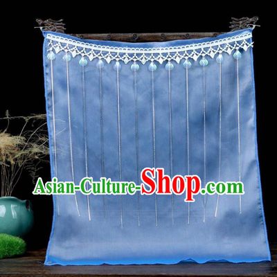 Chinese Classical Ancient Palace Lady Face Veil Hanfu Wigs Tang Dynasty Imperial Concubine Blue Chiffon Veil Mask Accessories