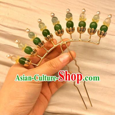 Chinese Ancient Court Empress Aventurine Beads Hairpins Hair Accessories Handmade Ming Dynasty Palace Hair Stick
