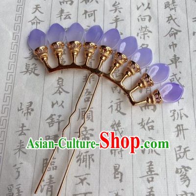 Chinese Ancient Court Empress Hairpins Hair Accessories Handmade Ming Dynasty Palace Purple Epiphyllum Hair Stick