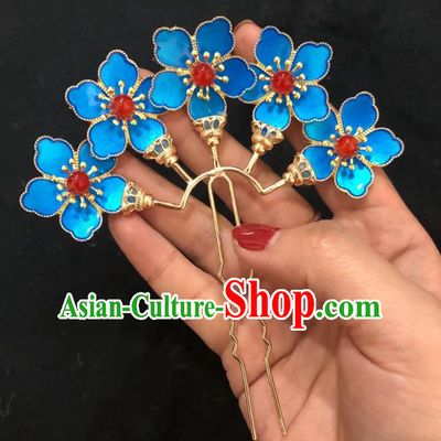 Chinese Ancient Court Empress Blueing Hairpins Hair Accessories Handmade Ming Dynasty Palace Plum Blossom Hair Stick