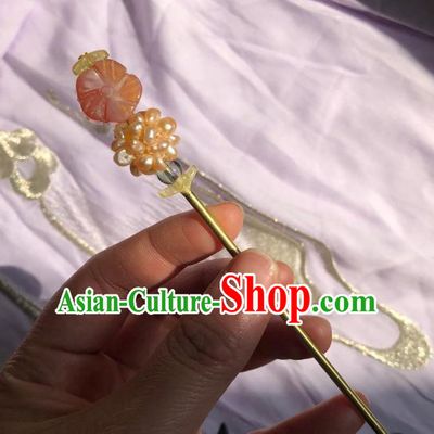 Chinese Ancient Empress Plum Blossom Hairpins Hair Accessories Handmade Ming Dynasty Court Golden Pearls Hair Stick