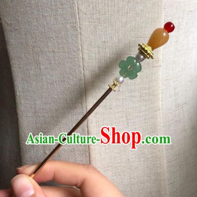 Chinese Ancient Empress Aventurine Plum Hairpins Hair Accessories Handmade Ming Dynasty Court Agate Hair Stick