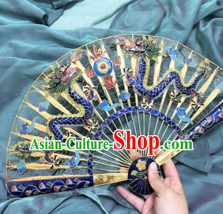 Chinese Classical Blueing Dragon Folding Fan Ancient Ming Dynasty Princess Brass Fans Chinese Classical Blueing Dragon Folding Fan Ancient Ming Dynasty Princess Brass Fans