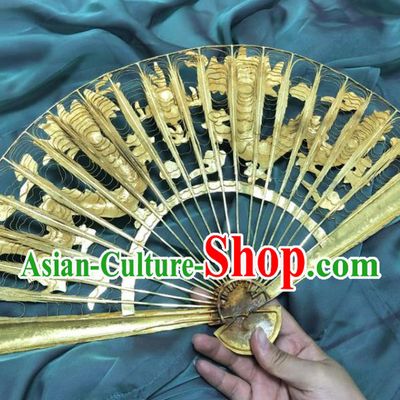 Chinese Classical Cloisonne Pierced Folding Fan Ancient Ming Dynasty Princess Brass Dragons Fans