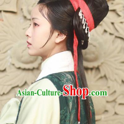 Chinese Ancient Princess Red Silk Hair Clasp Hairpins Hair Accessories Handmade Song Dynasty Headband