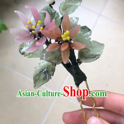 Chinese Ancient Palace Lady Pink Magnolia Hairpins Hair Accessories Handmade Plastic Flowers Hair Stick