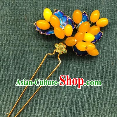 Chinese Ancient Princess Ceregat Beads Hairpins Hair Accessories Handmade Ming Dynasty Palace Blueing Leaf Hair Stick