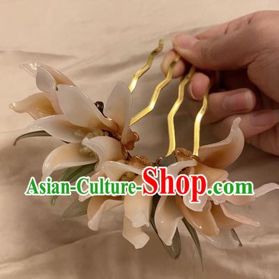 Chinese Ancient Palace Lady Flowers Hairpins Hair Accessories Handmade Plastic Magnolia Hair Comb