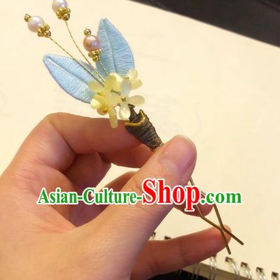 Chinese Ancient Court Lady Yellow Fragrans Hairpins Hair Accessories Handmade Tang Dynasty Pearls Hair Stick