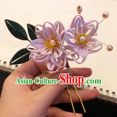 Chinese Ancient Court Lady Pink Silk Flowers Hairpins Hair Accessories Handmade Tang Dynasty Epiphyllum Hair Stick