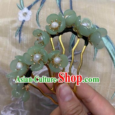 Chinese Ancient Palace Lady Green Plum Blossom Hairpins Hair Accessories Handmade Ming Dynasty Hair Combs