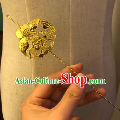 Chinese Ancient Palace Lady Golden Fish Curette Hairpins Hair Accessories Handmade Ming Dynasty Hair Stick