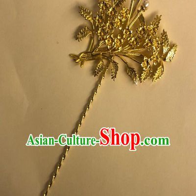 Chinese Ancient Palace Lady Golden Leaf Hairpins Hair Accessories Handmade Ming Dynasty Curette Hair Stick