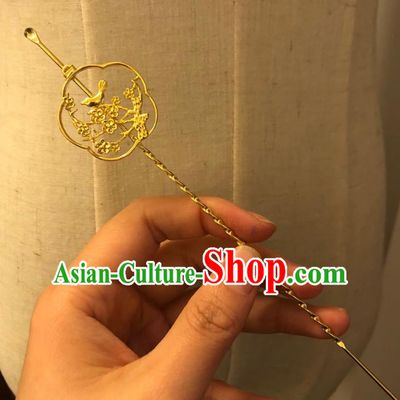Chinese Ancient Palace Lady Golden Plum Blossom Bird Hairpins Hair Accessories Handmade Ming Dynasty Queen Curette Hair Stick
