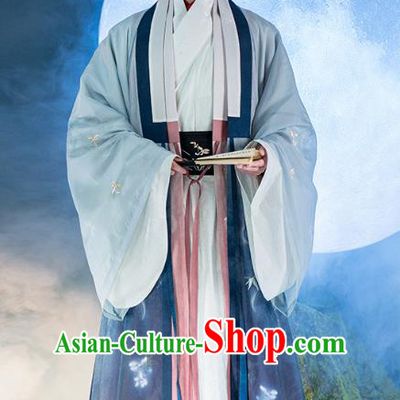 Chinese Ancient Taoist Priest Hanfu Apparels Traditional Costumes Ming Dynasty Scholar Embroidered Cloak and Robe for Men