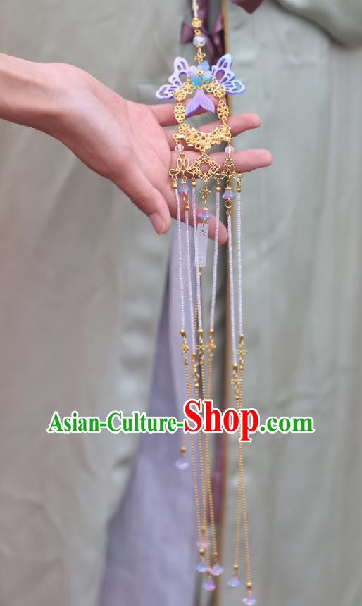 Chinese Classical Handmade Purple Butterfly Tassel Waist Accessories Ancient Princess Hanfu Belt Pendant Chinese Classical Handmade Purple Butterfly Tassel Waist Accessories Ancient Princess Hanfu Belt Pendant