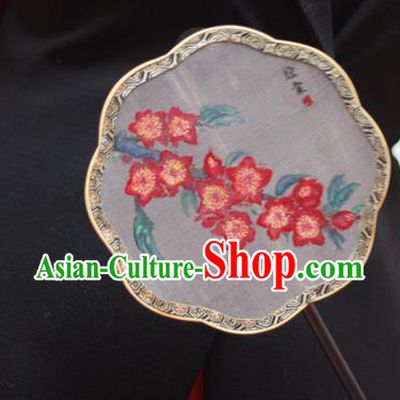Chinese Classical White Silk Fans Handmade Fan Ancient Ming Dynasty Princess Hanfu Painting Flowers Palace Fan