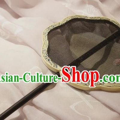 Chinese Classical Black Silk Fans Handmade Fan Ancient Ming Dynasty Princess Hanfu Painting Flower Palace Fan