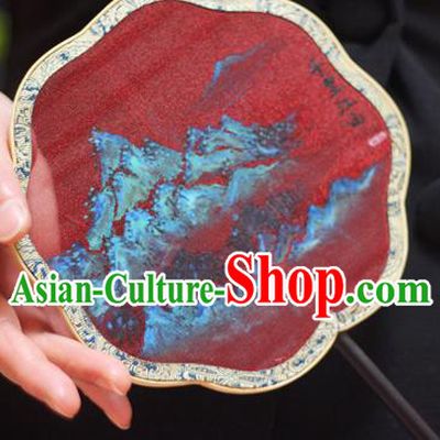 Chinese Classical Red Silk Fans Handmade Fan Ancient Ming Dynasty Princess Hanfu Vast Land Painting Palace Fan