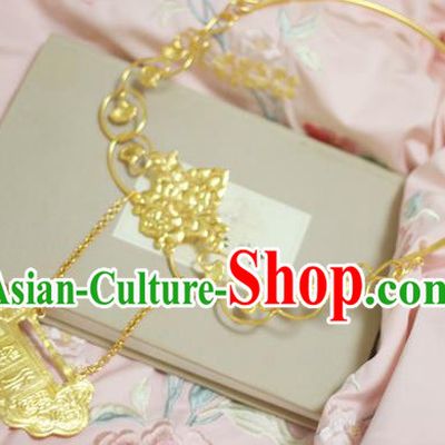 Chinese Handmade Golden Longevity Lock Necklet Classical Jewelry Accessories Ancient Princess Hanfu Necklace for Women