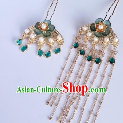 Chinese Ancient Princess Plum Blossom Hairpins Hair Accessories Handmade Cheongsam Green Crystal Hair Stick