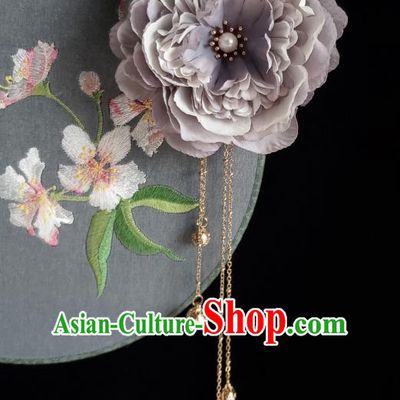 Chinese Ancient Empress Purple Silk Peony Hairpins Hair Accessories Handmade Hanfu Golden Tassel Hair Stick