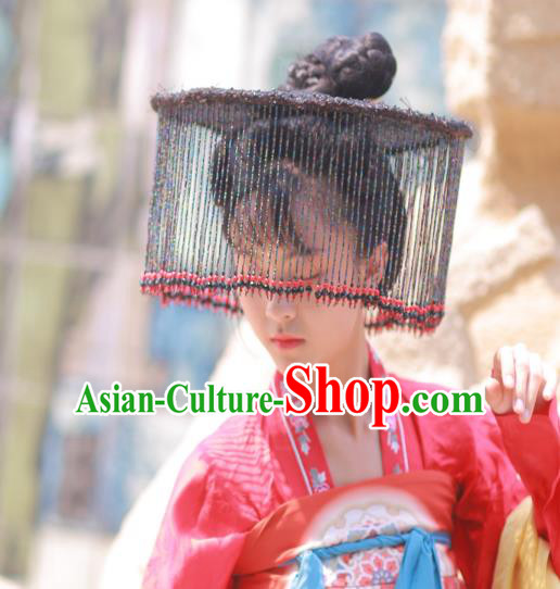 Chinese Classical Handmade Black Beads Tassel Hat Ancient Ming Dynasty Princess Hanfu Headwear Chinese Classical Handmade Black Beads Tassel Hat Ancient Ming Dynasty Princess Hanfu Headwear