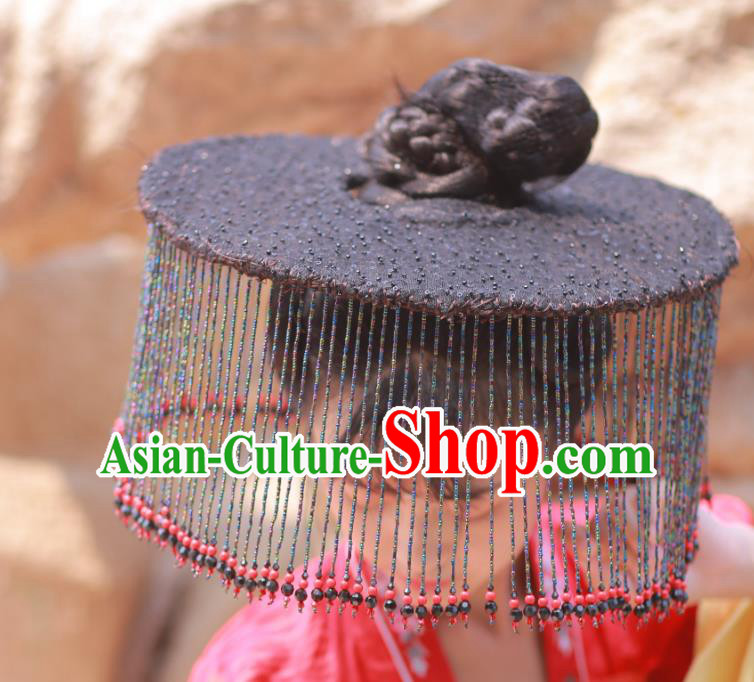 Chinese Classical Handmade Black Beads Tassel Hat Ancient Ming Dynasty Princess Hanfu Headwear Chinese Classical Handmade Black Beads Tassel Hat Ancient Ming Dynasty Princess Hanfu Headwear