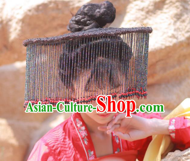 Chinese Classical Handmade Black Beads Tassel Hat Ancient Ming Dynasty Princess Hanfu Headwear Chinese Classical Handmade Black Beads Tassel Hat Ancient Ming Dynasty Princess Hanfu Headwear