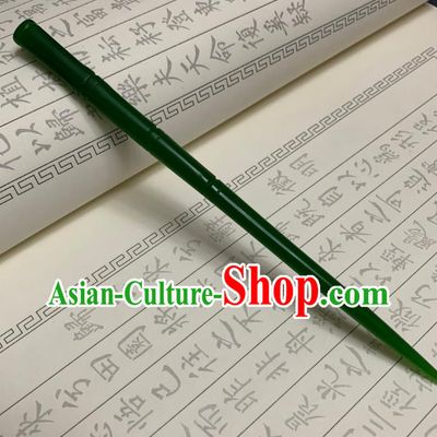 Chinese Ancient Empress Green Hairpins Hair Accessories Handmade Tang Dynasty Palace Carving Bamboo Hair Stick