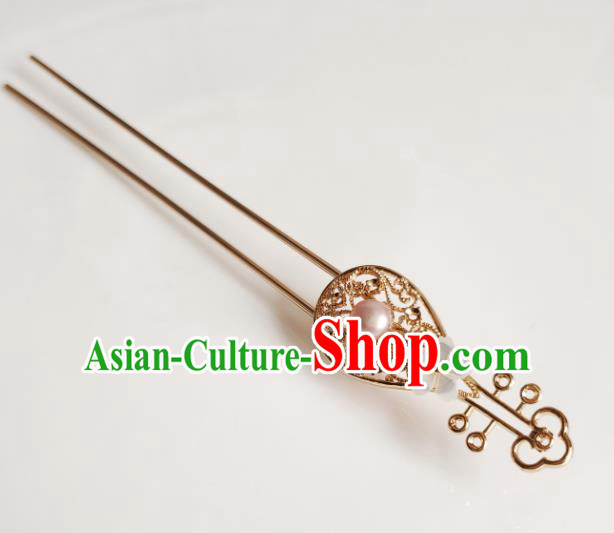 Chinese Ancient Royal Princess Hair Accessories Handmade Ming Dynasty Hanfu Golden Lute Hairpins