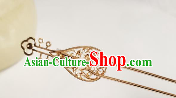 Chinese Ancient Royal Princess Hair Accessories Handmade Ming Dynasty Hanfu Golden Lute Hairpins
