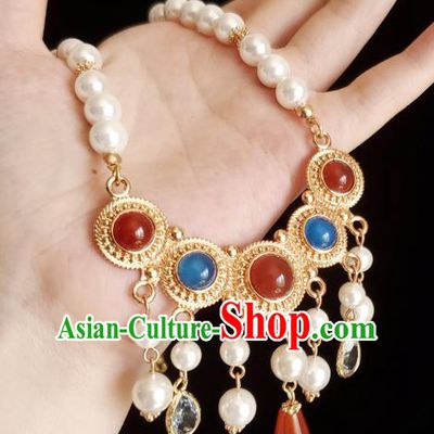 Chinese Handmade Agate Necklet Classical Jewelry Accessories Ancient Princess Hanfu Gems Necklace for Women