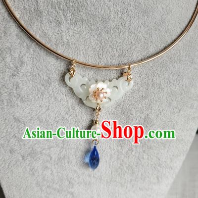 Chinese Handmade Ming Dynasty Blue Crystal Necklet Classical Jewelry Accessories Ancient Princess Hanfu Jade Necklace