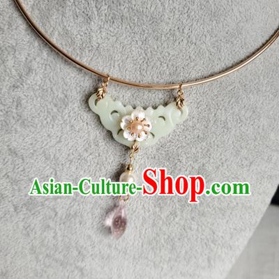 Chinese Handmade Ming Dynasty Pink Drop Necklet Classical Jewelry Accessories Ancient Princess Hanfu Jade Necklace