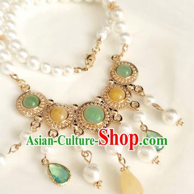 Chinese Handmade Topaz Necklet Classical Jewelry Accessories Ancient Princess Hanfu Gems Pearls Necklace for Women