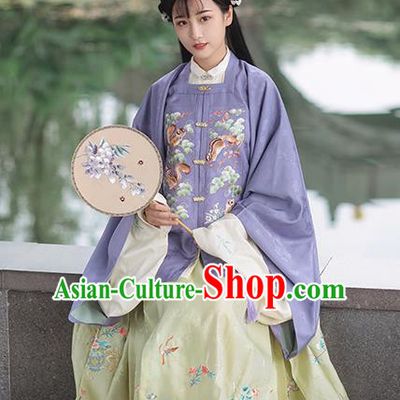 Chinese Traditional Ming Dynasty Historical Costumes Ancient Nobility Female Hanfu Dress Embroidered Purple Blouse and Skirt Full Set