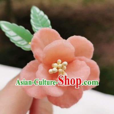 Chinese Qing Dynasty Pink Velvet Camellia Hair Stick Handmade Hair Accessories Hanfu Ancient Princess Flowers Hairpins