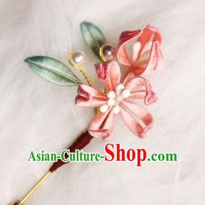 Chinese Handmade Pink Silk Peach Blossom Brooch Classical Jewelry Accessories Hanfu Breastpin