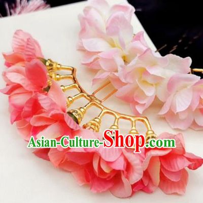 Chinese Ming Dynasty Princess Red Silk Flowers Hair Stick Handmade Hair Accessories Hanfu Ancient Palace Lady Hairpins