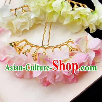 Chinese Ming Dynasty Princess Pink Silk Flowers Hair Stick Handmade Hair Accessories Hanfu Ancient Palace Lady Hairpins