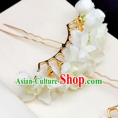 Chinese Ming Dynasty Princess White Silk Flowers Hair Stick Handmade Hair Accessories Hanfu Ancient Palace Lady Hairpins