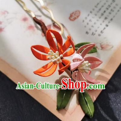 Chinese Classical Silk Peach Blossom Hair Stick Handmade Hanfu Hair Accessories Ancient Song Dynasty Court Flowers Hairpins
